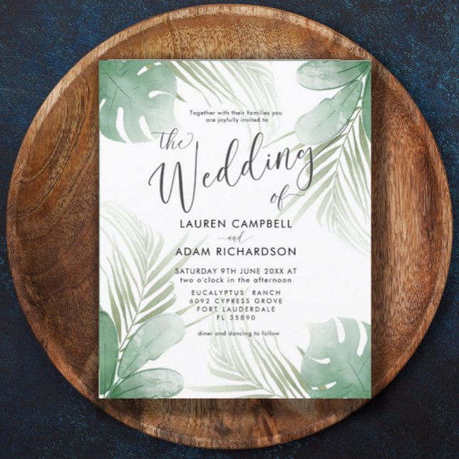 Papier Faire-part de mariage d'aquarelle tropicale budgét (Créateur téléchargé)