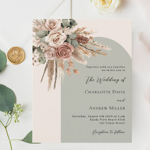 Papier Faire-part de mariage d'arche rose sauge beige