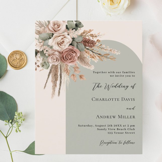 Papier Faire-part de mariage d'arche rose sauge beige (Créateur téléchargé)