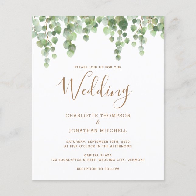 Papier Faire-Part de Mariage de Botanique de Budget Vert (Devant)