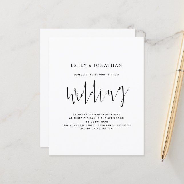 Papier Faire-part de mariage de calligraphie élégante du  (Devant/Arrière en situation)