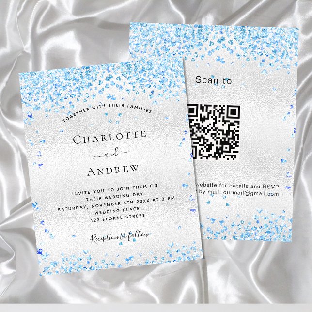 Papier Faire-part de mariage de code QR bleu budget (Créateur téléchargé)