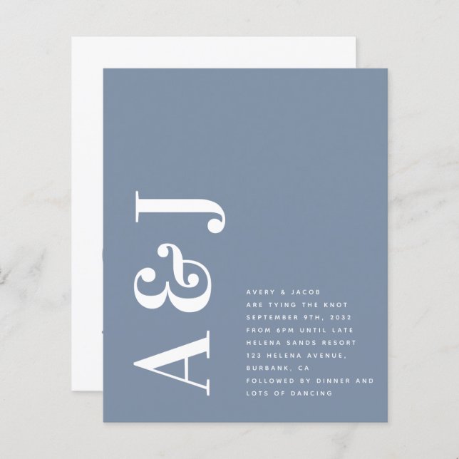 Papier Faire-part de mariage de code QR bleu monogramme b (Devant / Derrière)