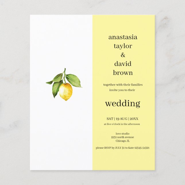 Papier Faire-part de mariage de code QR citron jaune budg (Devant)