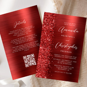 Papier Faire-part de mariage de code QR de Glam rouge bud