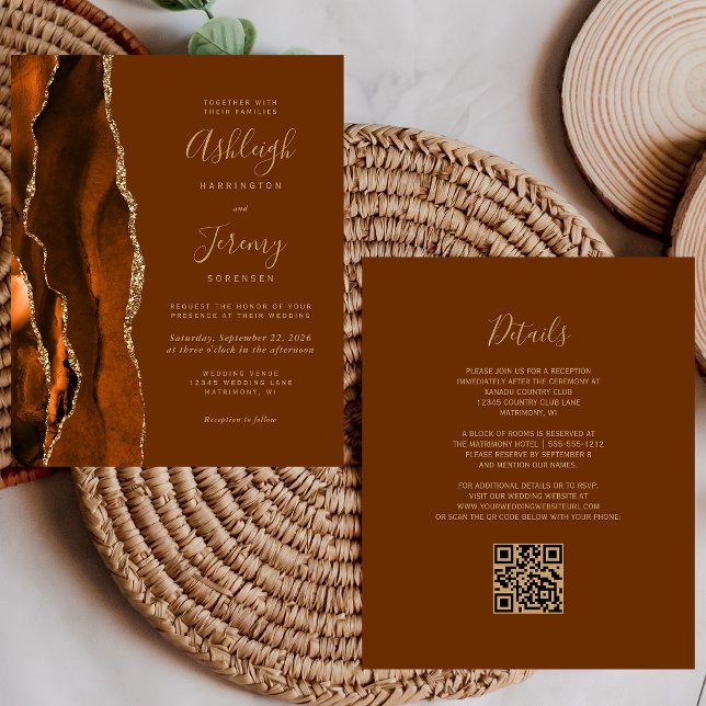 Papier Faire-part de mariage de code QR de la rouille d'o (Créateur téléchargé)