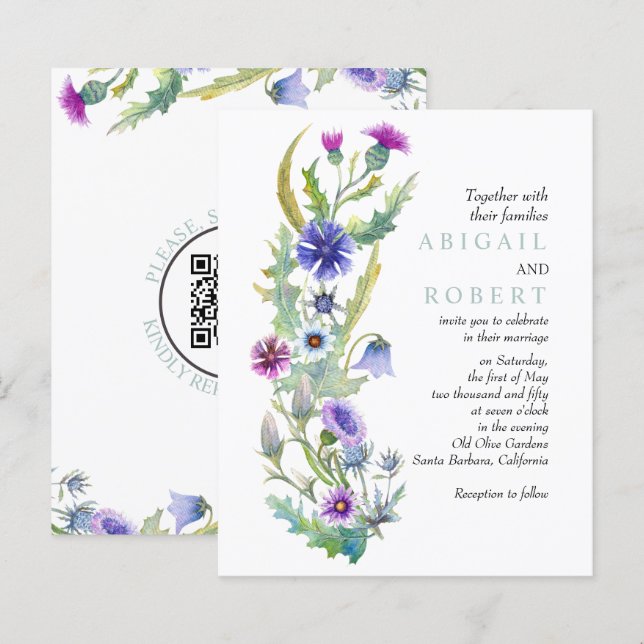 Papier FAIRE-PART DE MARIAGE de code QR du Fleur sauvage  (Devant / Derrière)