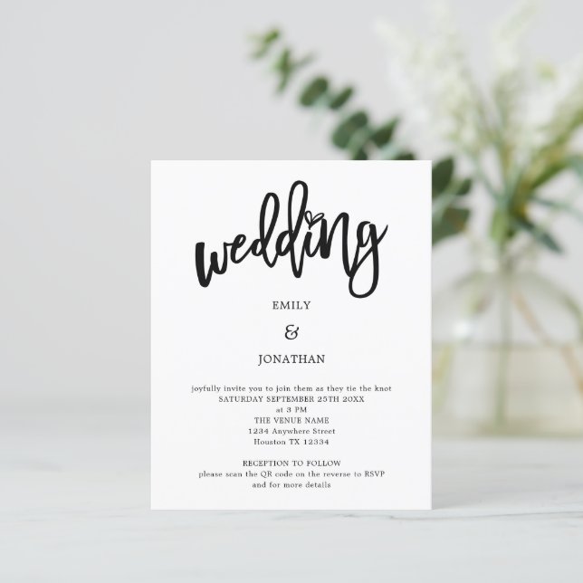 Papier Faire-part de mariage de code QR du script d'art b (Debout devant)