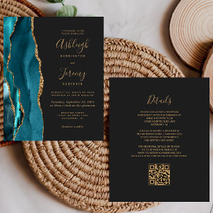 Papier Faire-part de mariage de code QR Gold Turquoise