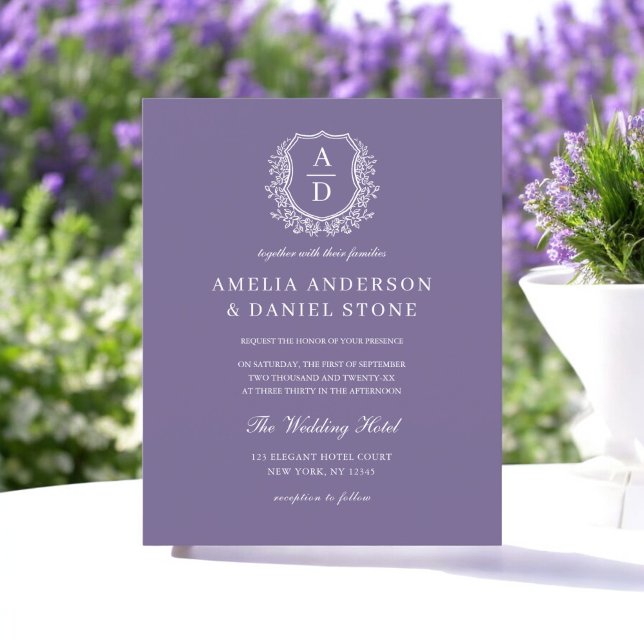 Papier Faire-part de mariage de crête violet de lavande b (Créateur téléchargé)