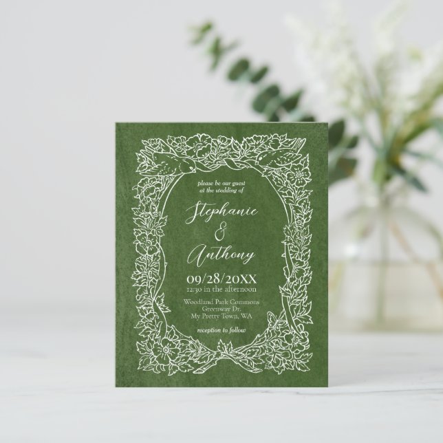 Papier Faire-part de mariage de Fleur sauvage vert budget (Debout devant)