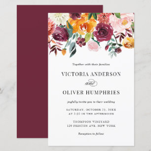 Papier Faire-part de mariage de fleurs d'automne aquarell
