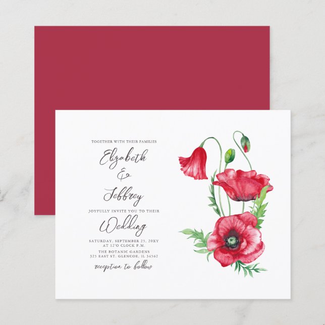 Papier Faire-part de mariage de l'aquarelle rouge budget (Devant / Derrière)