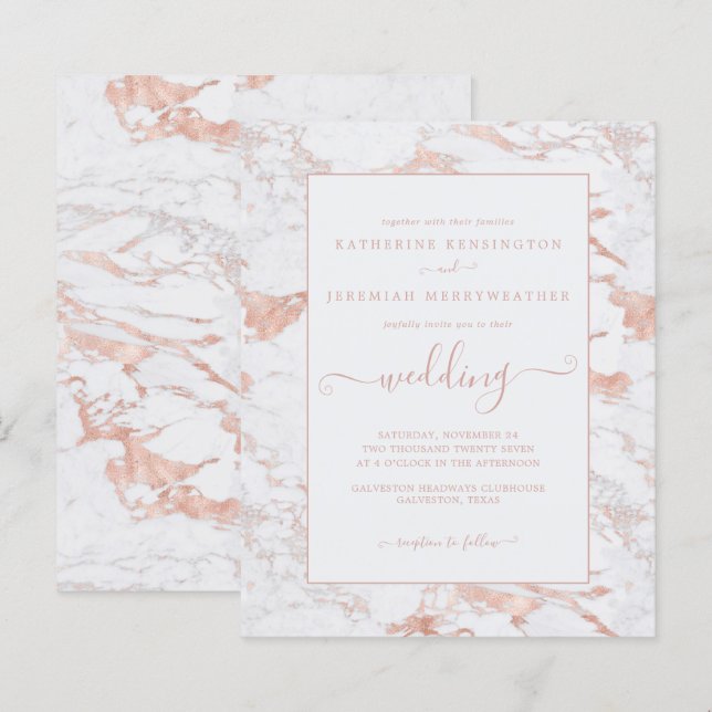 Papier Faire-part de mariage de marbre Rose or à huile (Devant / Derrière)