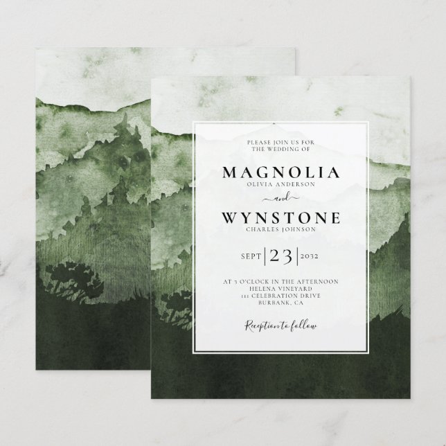 Papier Faire-part de mariage de monts d'aquarelle budgéta (Devant / Derrière)