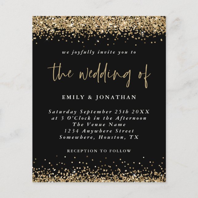 Papier Faire-part de mariage de Parties scintillant d'or  (Devant)