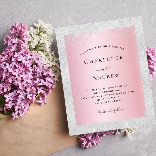 Papier Faire-part de mariage de parties scintillant rose  (Créateur téléchargé)