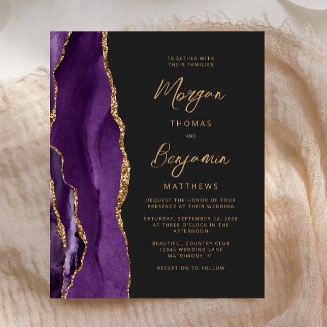 Papier Faire-part de mariage de script d'agrégation d'or  (Créateur téléchargé)