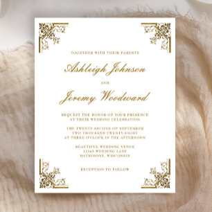 Papier Faire-part de mariage de script Gold Vintage