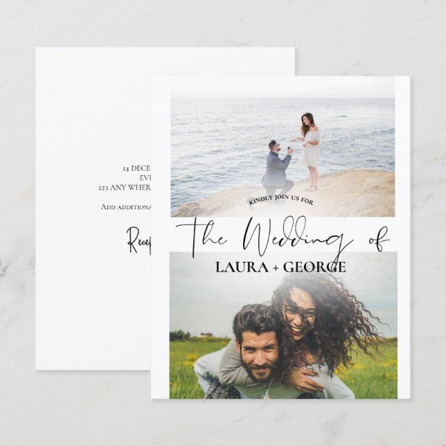 Papier Faire-part de mariage de script photo minimaliste  (Devant / Derrière)