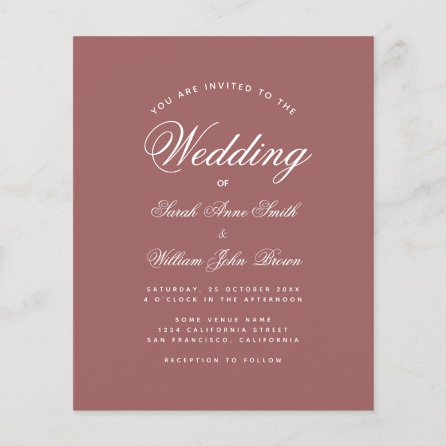Papier Faire-part de mariage de script Rose de cannelle b (Devant)