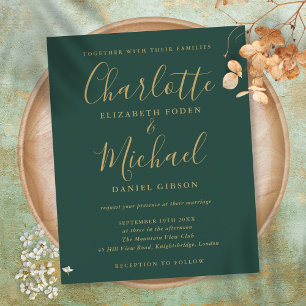 Papier Faire-part de mariage De Script Vert Et Or Budget