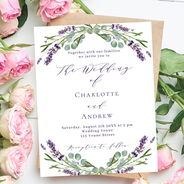 Papier Faire-part de mariage de script violet de fleurs d (Créateur téléchargé)