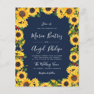 Papier faire-part de mariage de tournesol bleu marine