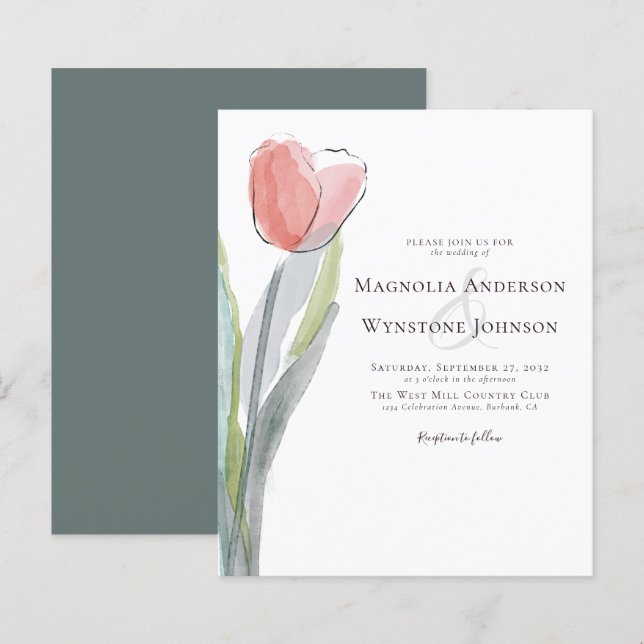 Papier Faire-part de mariage de tulipe d'aquarelle budgét (Devant / Derrière)