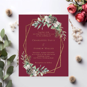 Papier Faire-part de mariage doré bordeaux cône