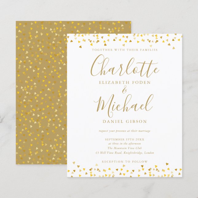 Papier Faire-part de mariage écriture confettis coeurs do (Devant / Derrière)