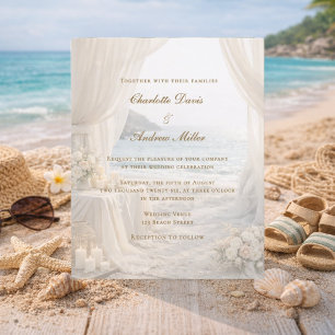 Papier Faire-part de mariage élégant romantique plage côt