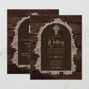 Papier Faire-Part de Mariage en Bois Gypsophile Dentelle