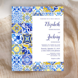 Papier Faire-part de mariage en carreaux portugais jaunes