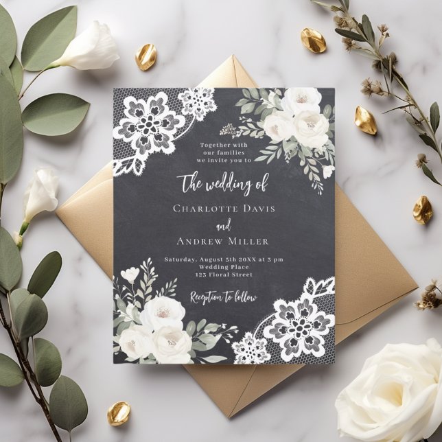 Papier Faire-part de mariage en dentelle blanche grise (Créateur téléchargé)