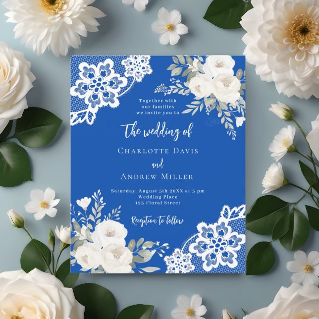 Papier Faire-part de mariage en dentelle bleue Cobalt (Créateur téléchargé)