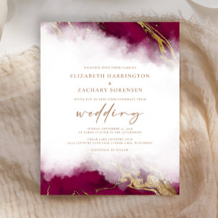 Papier Faire-part de mariage en marbre bordeaux rouge et