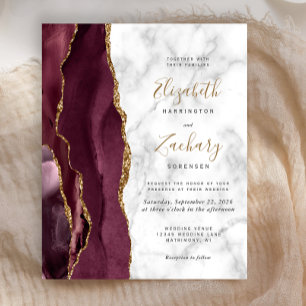 Papier Faire-part de mariage en marbre d'agate dorée de B