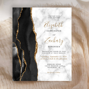 Papier Faire-part de mariage en marbre d'agate noir or or