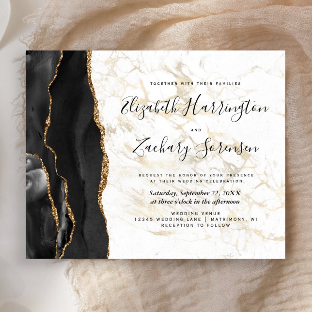 Papier Faire-part de mariage en marbre d'âge or noir Budg (Créateur téléchargé)