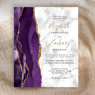 Papier Faire-part de mariage en marbre d'âge or violet bu