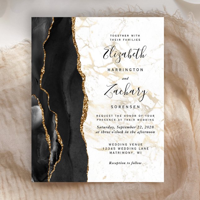 Papier Faire-part de mariage en marbre doré à vieillissem (Créateur téléchargé)