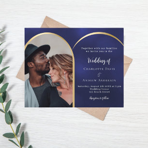 Papier Faire-part de mariage en or bleu marine