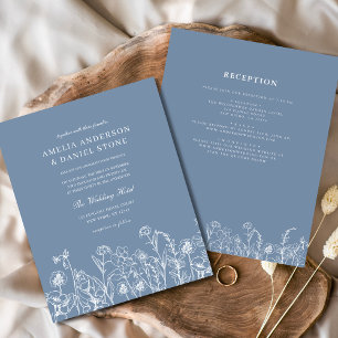 Papier Faire-part de mariage Fleur sauvage Prairie Bleu P