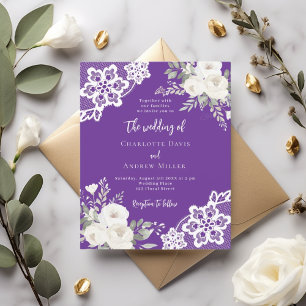 Papier Faire-part de mariage fleuri en dentelle blanche v