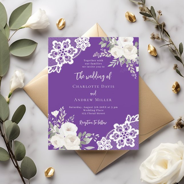 Papier Faire-part de mariage fleuri en dentelle blanche v (Créateur téléchargé)