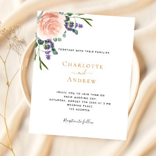 Papier faire-part de mariage fleuri lavande rose