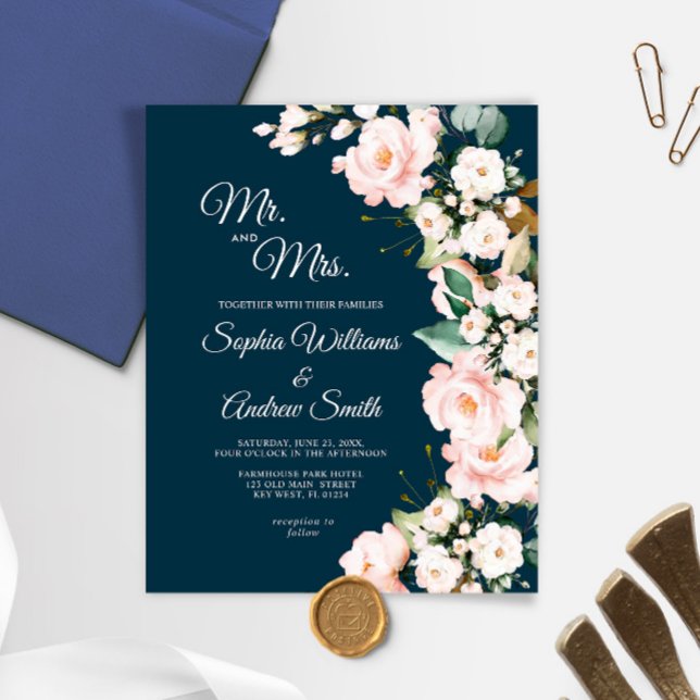 Papier Faire-part de mariage Fleurs Roses de bleus budgét (Créateur téléchargé)