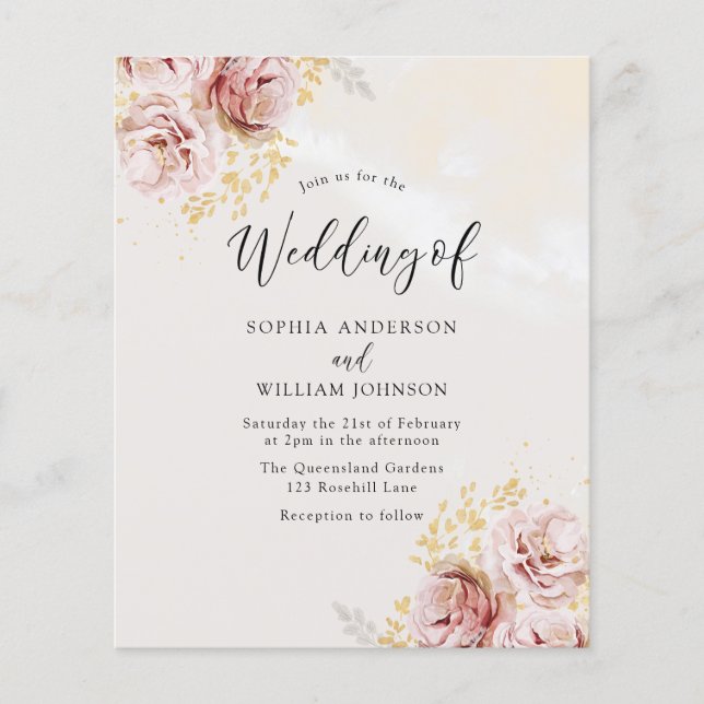 Papier Faire-part de mariage Floral Blush abordable (Devant)