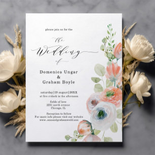 Papier Faire-part de mariage floral corail romantique à b